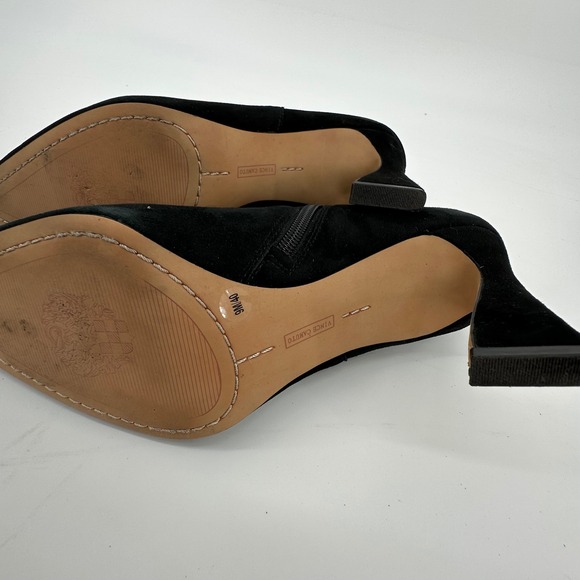 Vince‎ Camuto Black Suede Leather Pointed Toe Zip Up Heel Ankle Booties Unique - Picture 8 of 9